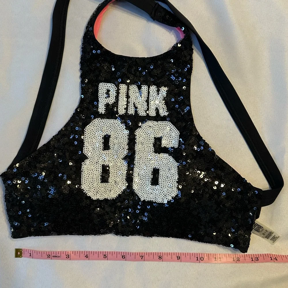 Victorias Secret PINK Black Sequin Swim Halter Top - SZ SMALL - Picture 6 of 7